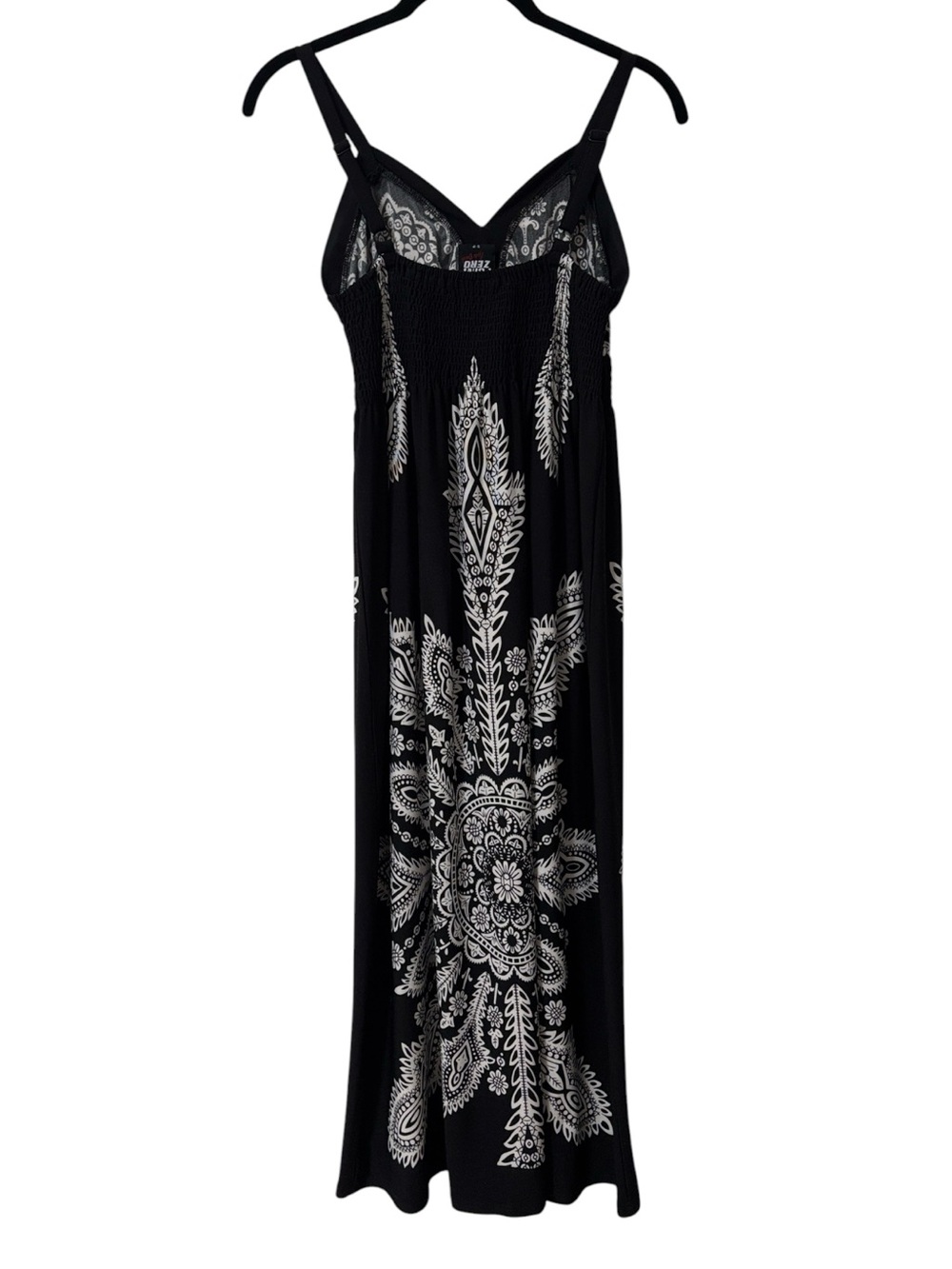 Point Zero (S) Black Midi Dress White Paisley Print White Smocking Sundress - Picture 4 of 14